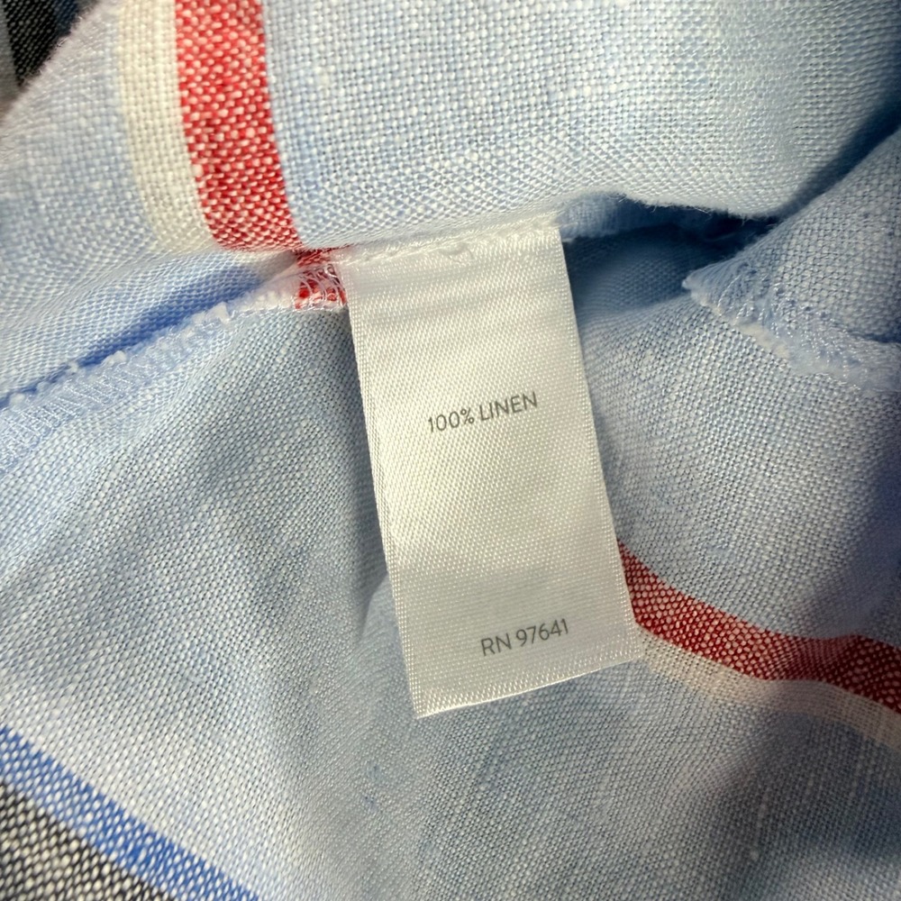 J. Jill Light Blue Midi Linen Dress with Coral and Navy Stripe Hem - Picture 5 of 8